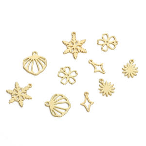 1-10pcs/bag 14K Gold Plated Brass Single Hanging Plum Blossom Snowflake Sunflower Pendant For DIY Earring Bracelet Jewelry Making
