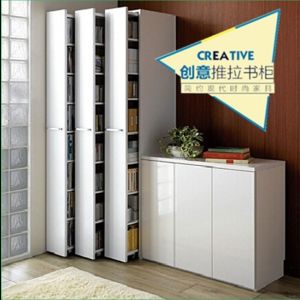 Minimalist Solid Wood Push-Pull Bookcase Movable Drawer Storage Cabinet Free Combination Pine Bookshelf with Wheels Customization