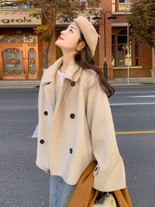 Lamb Fur Collar Short Thickened Woolen Coat Womens Fashion Korean Style Autumn Winter High-End Feelings Straight Cut Coat
