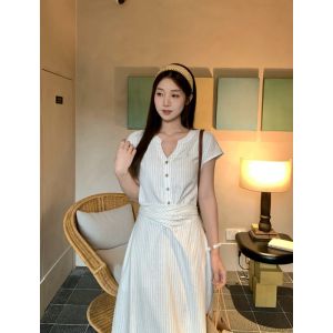 Versatile Casual Waist-Tie Dress for Petite Women Short Sleeve