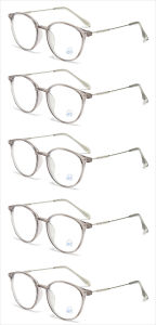 5pcs Fashionable Ultra Light Womens Presbyopia Glasses with Anti Blue Light Metal Frame Circular Daily Office Glasses