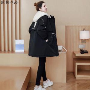 plus Size Womens Cotton Jacket Hooded Thickened Medium Length Loose Fit Heavy Weight 200 Pounds Winter Coat for Plump Sister