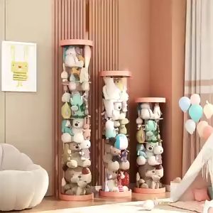 Transparent Stuff Doll Organizer Cute and Dustproof Storage Toy Accessories Holder Kids Room Diy Durable Toy Box Bins for Nursery Play Room Kids Bedroom