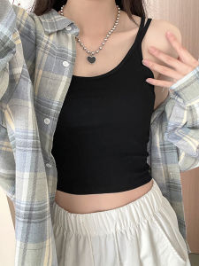 Womens Beautiful Back Integrated Bra Vest Underwear with Chest Pad White Base Top Inner Wear Cotton Blend Summer 2024