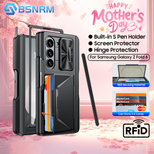 Mothers Day GiftFor Galaxy Z Fold 6 Shockproof Phone CaseBack Card PackIntegrated Pen SlotFull Coverage 9H Protective Film