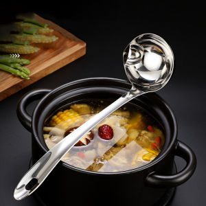 Stainless Steel Soup Fat Oil Separator Ladles Skimmer Spoon with Heat Insulation Anti-scalding Soup Colander for Kitchen