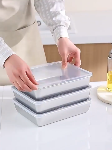 304 Stainless Steel Box 3/4Pcs Set Kitchen Food Storage Container Tray Fresh-Keeping Box With Cover Kitchen Storage Box