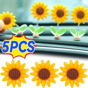 เครื่องประดับรถยนต์ดอกทานตะวันแกว่ง5ชิ้น Aksesoris Resin ดอกทานตะวันคอนโซลกลางอัตโนมัติกระจกมองหลังตกแต่งดอกทานตะวัน