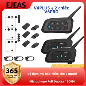 EJEAS | Tai Nghe Bluetooth Đàm Thoại Toàn Đôi EJEAS V4 PLUS 2PCS V6 PRO 1200M Dành Cho 3 Người Lái Xe Hệ Thống Liên Lạc Mũ Bảo Hiểm Chống Nước