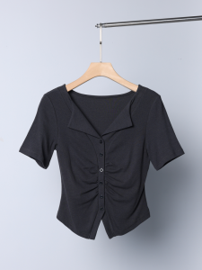 Áo Thun Nữ Tay Ngắn Cổ Chữ V Dáng Ôm Mùa Hè Cỡ Lớn Thiết Kế Eo Eo Áo Thun Cotton Màu Trơn Thường Ngày Cho Nữ