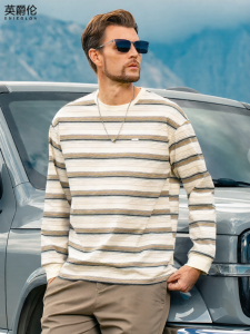 Enjeolon | American Retro Stripe Casual Streetwear Heavyweight Long Sleeve T-Shirt 280g