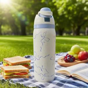 Blue Gradient Insulated Water Bottle Durable Thickened Thermal Cup for Valentines Day Christmas Birthday Gift Sports Travel