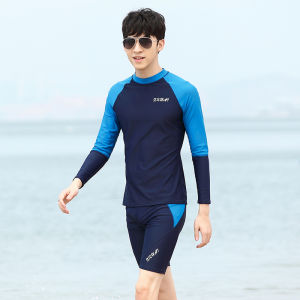 Mens Full Set Swimming Suit Long Sleeve Five-Part Beachwear Sunscreen Casual Surfing Costume Complete Swimming Equipment