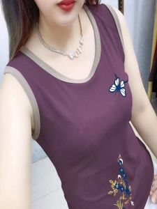 100% Pure Cotton New Arrival Happy Red Vest Sling Womens Base Shirt High-Grade Cotton Silm Wide Shoulder Sleeveless Tops