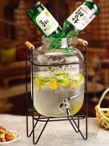 Bar Glass Beverage Bucket with Tap Cold Water Pot Fruit Tea Barrel Cola Beer Tank Chinese Style Pure Color from Mainland China
