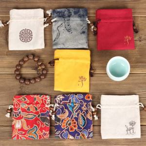 Cotton and Linen Drawstring Bag Small Cloth Bag Jewelry Bag Portable Teacup Bag Drawstring Bag Crafts Bracelet Bag Flannel Bag