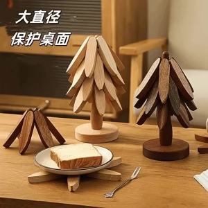 WHPHous | Foldable Wooden Tree Shaped Trivet Heat Resistant Anti Slip Kitchen Mat for Hot Pans Pots Dishes Home Daily Use