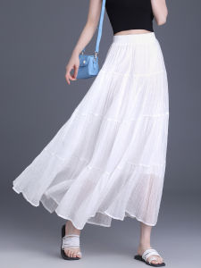 High Waist Draped Feel Long Skirt Womens Midi Skirt Summer Pleated Miniature Size Chiffon Skirt 2025 New Style Commute Korean Version