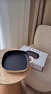 Frying Pan Rectangular Double-Handle Cast Iron Non-stick Pan Household Striped Thickened Induction Gas Stove Universal Cooker Steak Frying Pan with Color