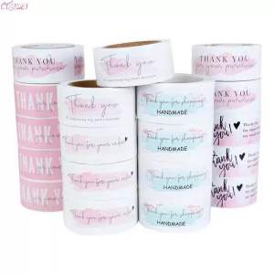 สติ๊กเกอร์ขอบคุณ สติ๊กเกอร์thank you 120ดวง/ม้วน ขนาด2.5*7.5CM. สติ๊กเกอร์ขอบคุณแบบทรงยาว⭐️พร้อมส่ง⭐️