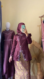 Inara Oneset Baju Kurung Melayu Kebaya Janggan Payet Rok Motif Songket Modern Setelan Atasan Satin Muslim Wanita Outfit Pesta Kondangan Wisuda Bridesmaid Kekinian