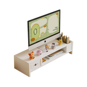 Office Desktop Computer Elevation Frame Rectangular Dual Layer Storage Box Notebook Base Organizer Rack Simple Wooden Design