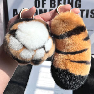 [Tiger Tail] Cute Real Rex Rabbit Hair Car Key Ring Pendant Stuffed Couple Gift Schoolbag Bag Charm