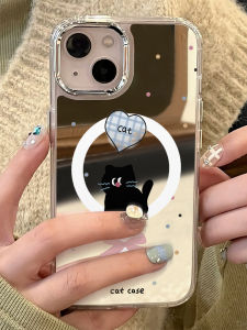 Mirror Heart Cat Design Phone Case for Apple 15Pro Max 14 13 12ins 11Pro XSMax Cute 14Plus Protective Cover for Women