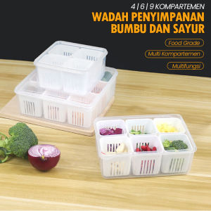 Terbaru Tempat Penyimpanan Cabai Bawang Dengan Saringan Pengering Sayuran Saringan Serbaguna Kotak Tiris Buah Kulkas Multifungsi Tempat Penyimpanan Cabe Bawang Sayur Sekat 4 6 dan 9 dengan Saringan Premium