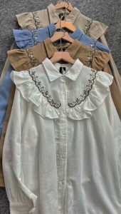 By.Aidi - kemeja Wanita Bordir - Atasan Wanita Linen Bordir - Blouse Wanita Style Korea Lengan Panjang Oversize