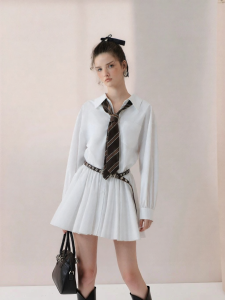 AIVEI | Spring School Style Bow Backless Long Sleeve Shirt Dress