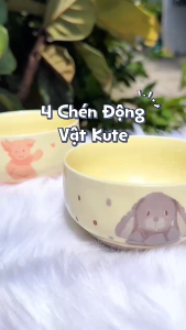 Bộ 4 Chén Sứ Thú Kiểu Nhật Họa Tiết Dễ Thương Chén Ăn Cơm Sứ Tráng Men Cao Cấp Cho Gia Đình