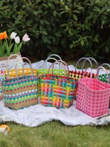 Large Capacity Wicker Picnic Basket Handheld Womens Bag Soft PE Material Fresh Style Carry-On Basket Handbag for Casual Use