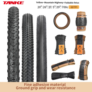 TANKE MTB Bicycle JILUER Foldable Gravel Tire Black/Yellow 60TPI Road BICYCLE Tire 26×2.25/27.5×2.1/2.2/29×2.2/700×25C/20×1.35
