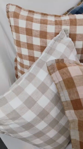 KELLILAN Elegant Vintage Gingham Check Linen Cushion Cover with Zipper Closure | 45x45cm | Versatile Home Decor Accessory