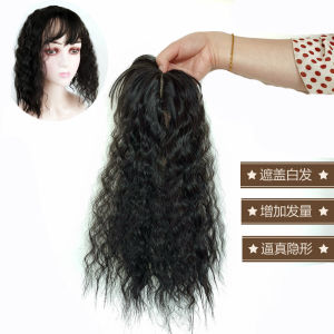 Simulated wig top reissue fake bangs corn perm long curly hair white hair cover pad natural breathability