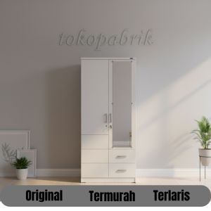 Lemari Baju Lemari Pakaian Dua Pintu Laci Luar Warna Putih