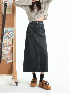 กระโปรงยีนส์ทรงเอเอวสูง ทรงเข้ารูป เดรสยาวปานกลาง ฤดูใบไม้ผลิและฤดูใบไม้ร่วง กระโปรงทรงเอเข้ารูป สำหรับผู้หญิง