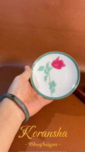 KORANSHA Japan 100%New - ROSE - 01 Dĩa Ăn Bánh Vẽ Tay Hoa Hồng Viền Vàng 12cm