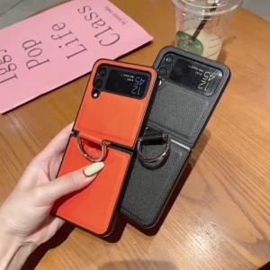 Ốp Điện Thoại Da Cho Samsung Galaxy Z Flip Với Giá Đỡ Nhẫn Chống Sốc Chống Vân Tay Bảo Vệ Toàn Diện Cho Flip8 Flip7 FE Flip6 Flip5 Flip4 5G
