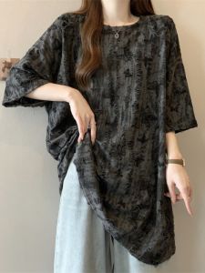 American Retro Womens Short Sleeve T-Shirt Summer New plus Size Base Shirt Fat MM Slimming Mid-Length Butt Covering Top