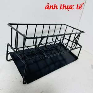 Kệ đựng đồ rửa chén inox 304 2 tầng có khay kèm đĩa dốc 45 độ thoát nước tiện lợi