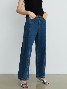 High Waist Pure Cotton Womens Jeans ROHEME Design Spring Autumn White Blue Straight Leg Loose Long Pants Slimming Effect