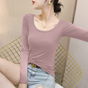 เสื้อยืดคอตุ่มโมดอลสีชมพูสำหรับผู้หญิง ฤดูใบไม้ผลิ ฤดูใบไม้ร่วง ฤดูหนาว เสื้อชั้นในแบบสวมสบาย แขนยาว ทรงเข้ารูป ทรงปกติ