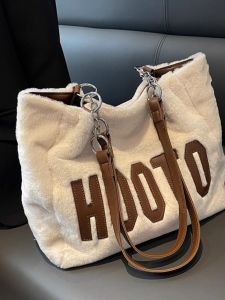 Large Capacity Furry Tote Bag Womens 2025 New Versatile Letter Plush Single Shoulder Tote Bag Autumn Winter Big Bag