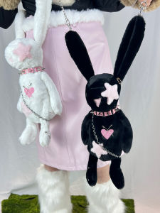 Cute Plush Rabbit Crossbody Bag Original Self-Made Star Chain Lock Chain Handle Polyester Fiber Casual Style Small Size