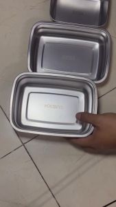 COMBO 3 Hộp khay đựng thực phẩm inox 304 cao cấp Dung tích 1100ml Nắp hút chân không chống tràn chống mùi tuyệt đối