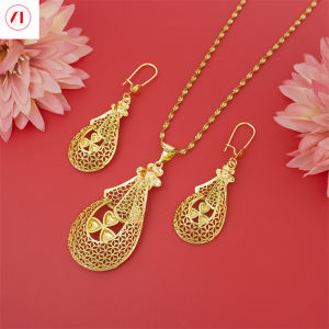 XT đồ trang sức Hàn Quốc 24K Vòng cổ rỗng Bông tai phụ nữ 916 gốc mạ vàng