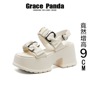 Casual Summer Heightening Thick Heel Soft Bottom Slope Heel Sandals for Short Women GRACE PANDA Brand Low Help Heightened Sandals