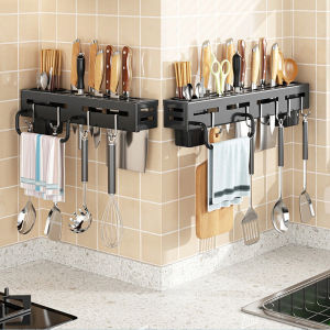 Kitchen Storage Rack Wall-Mounted Multifunctional Storage Knife Rack Detachable Stainless Steel With Multiple Brackets And Hooks